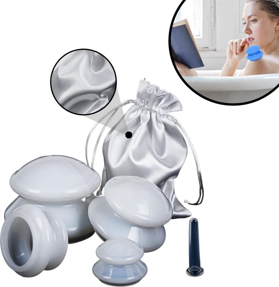 Premium Cellulite Cups - Cellulite Massage Apparaat - cupping set massage - anti cellulitis apparaat - GRATIS luxe opbergzakje - Wit
