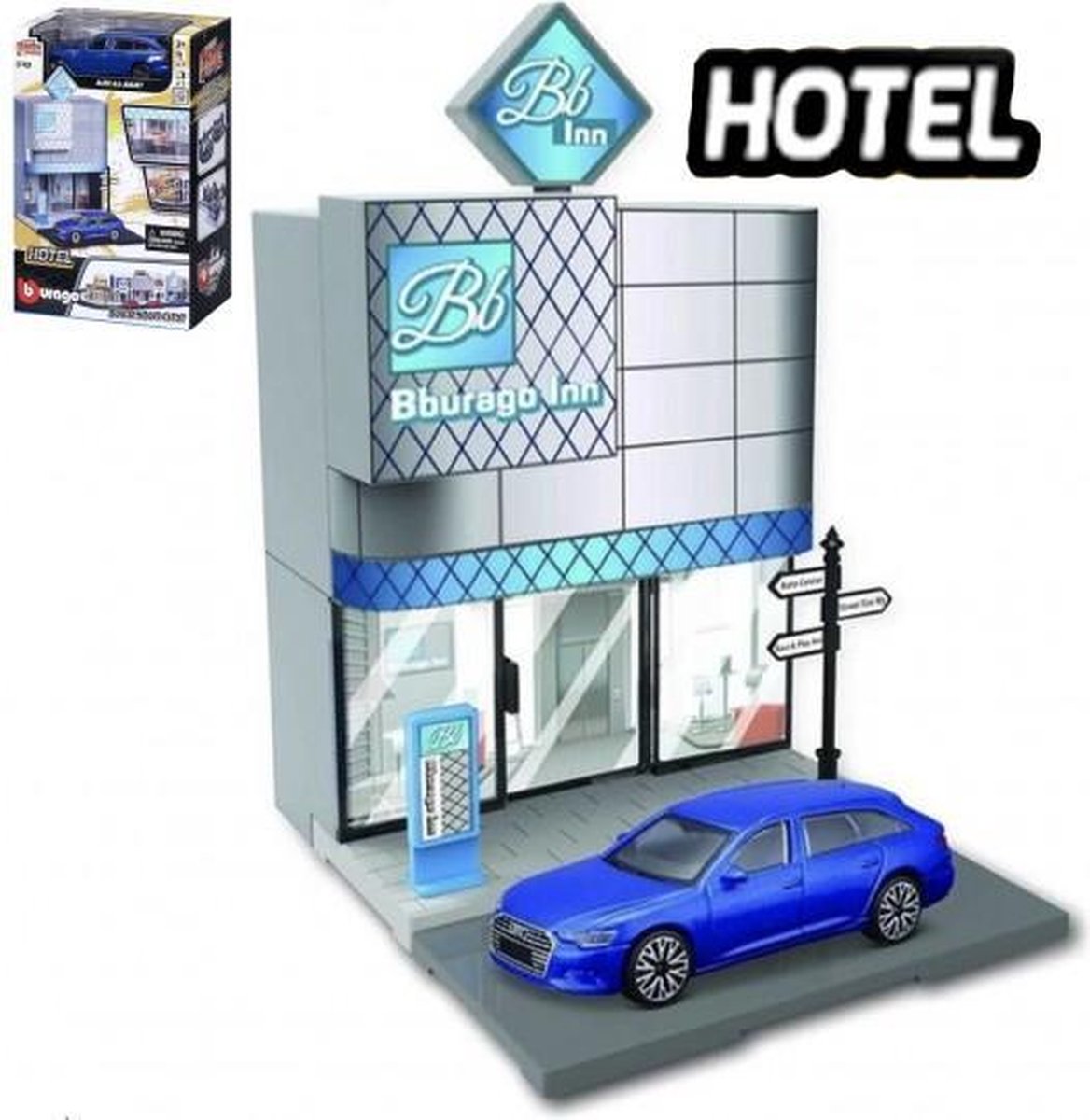 Bburago BBURAGO CITY HOTEL + 1 CAR 'BUILD YOUR CITY'  "kit" div. schaalmodel 1:43