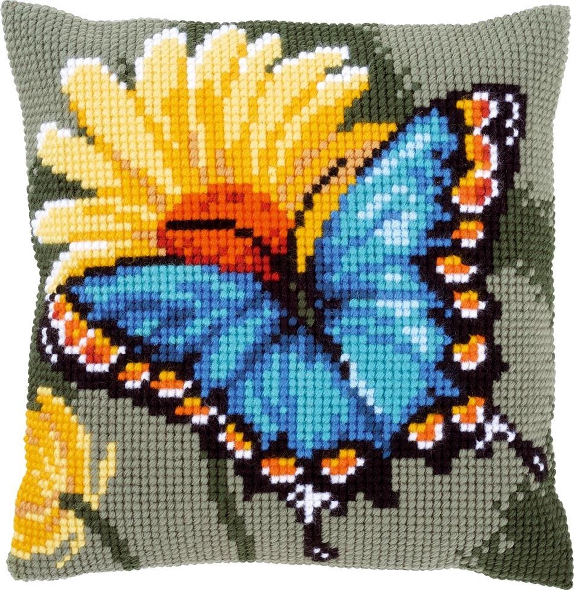 Kruissteekkussen kit Vlinder met gele bloem - Vervaco - PN-0156041