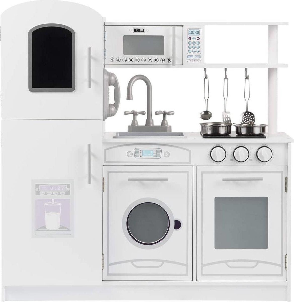 Houten Kinderkeuken wit - Speelkeuken - Grote houten Keukenset - Kinder Speelgoed Keuken - Compleet -kinderkeukentje - kinderkeuken met accessoires set