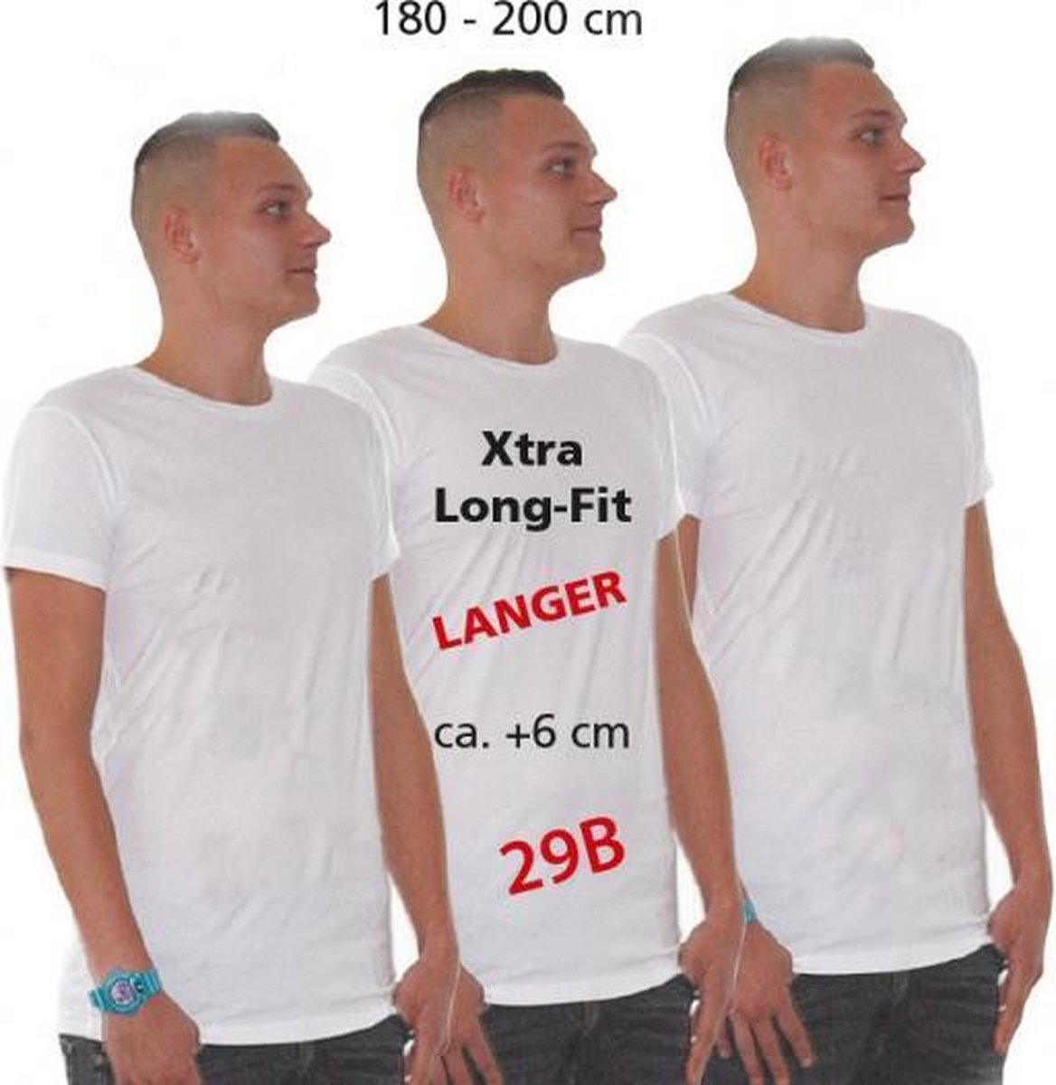 Set van 3x stuks longfit t-shirt wit voor heren - extra lang basic shirt