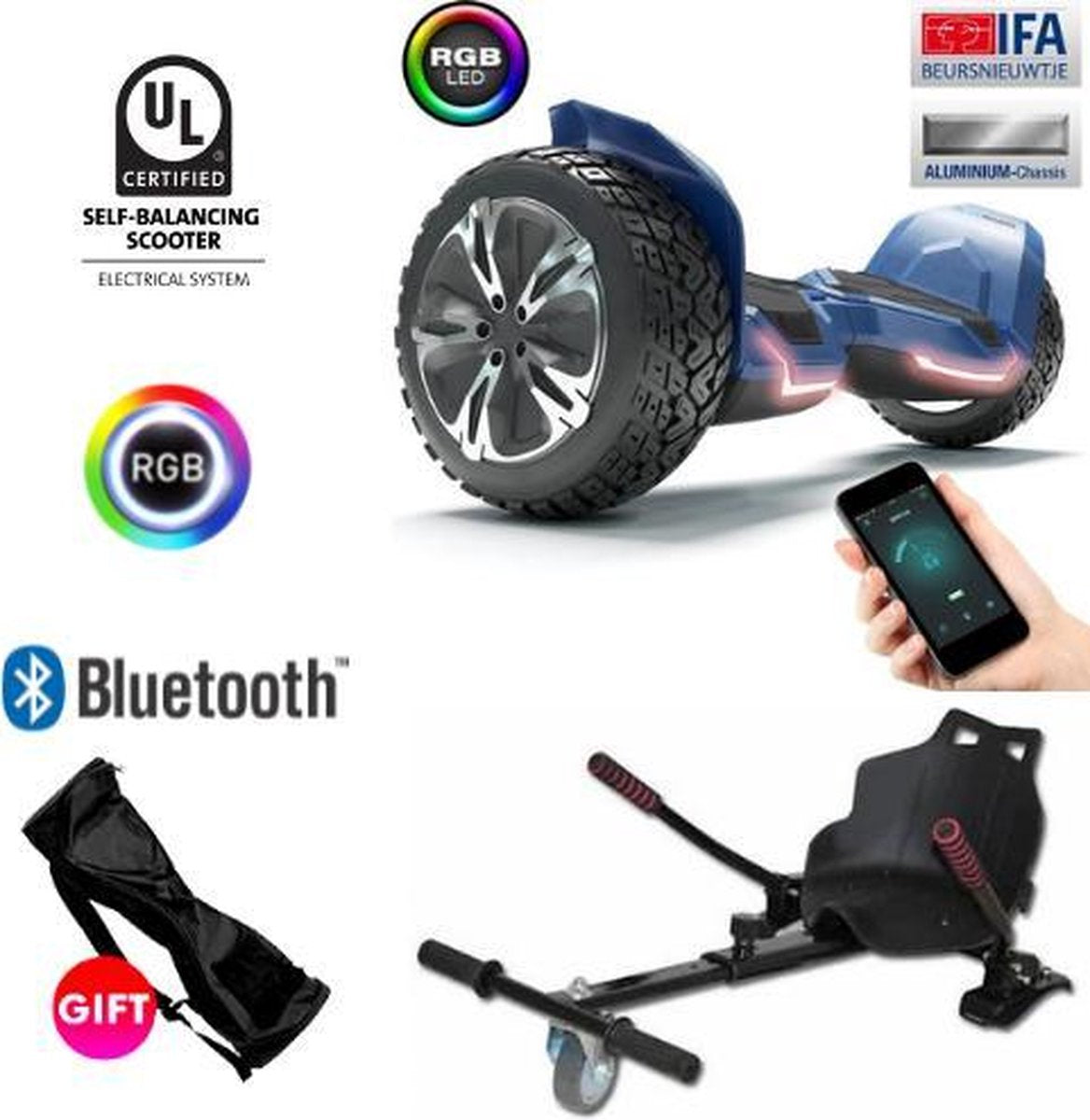 Gyroor | Hoverboard met Hoverkart |8.5 Inch Wielen | Oxboard | Elektrische Step Alternatief | G2 | Blauw