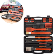 BBQ Accesoires Barbecue BBQ Tang Luxe BBQ Set 18 Items RVS - Koffer - Houten Greep - 36CM