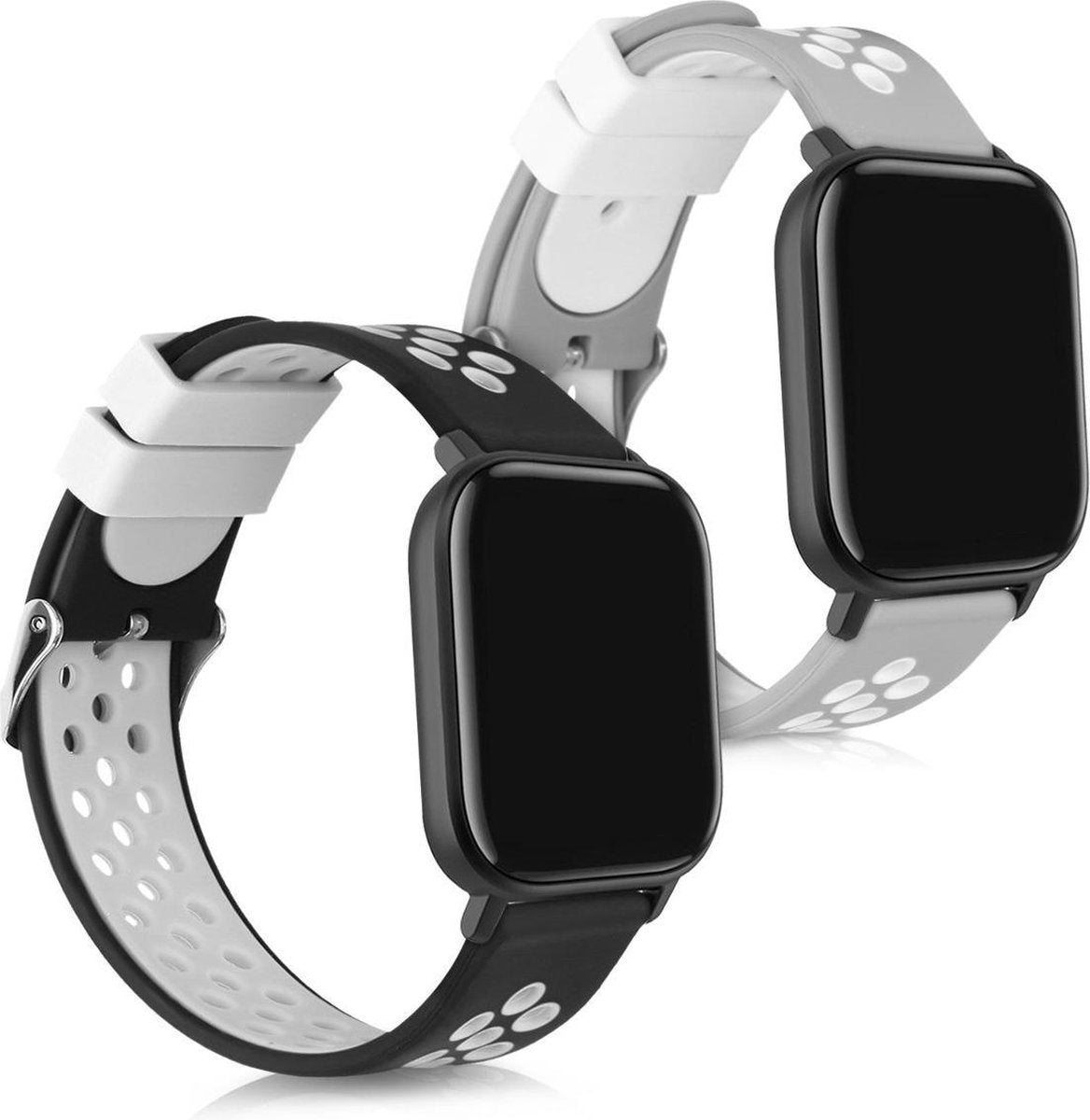 kwmobile 2x horlogeband voor Huami Amazfit GTS / GTS 2 / GTS 2e - siliconen band voor fitnesstracker - zwart / wit / grijs / wit