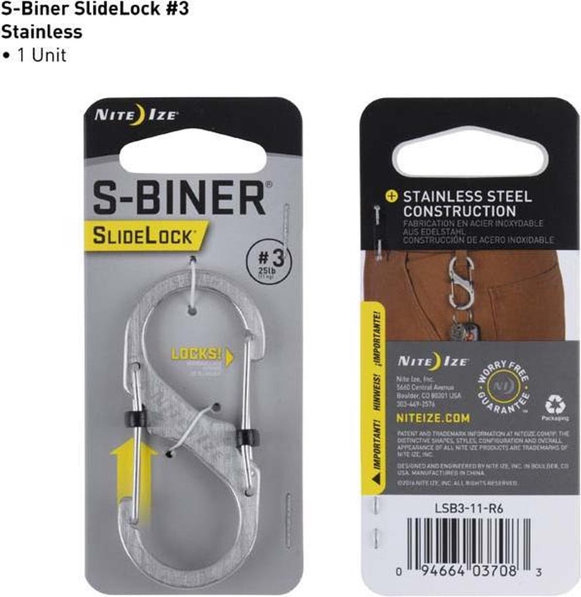 Nite Ize S-BINER SLIDELOCK STAINLESS STEELL SB3-11-R6