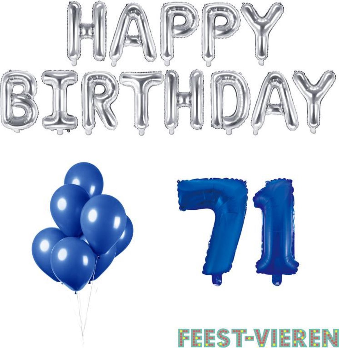 71 jaar Verjaardag Versiering Ballon Pakket Blauw & Zilver