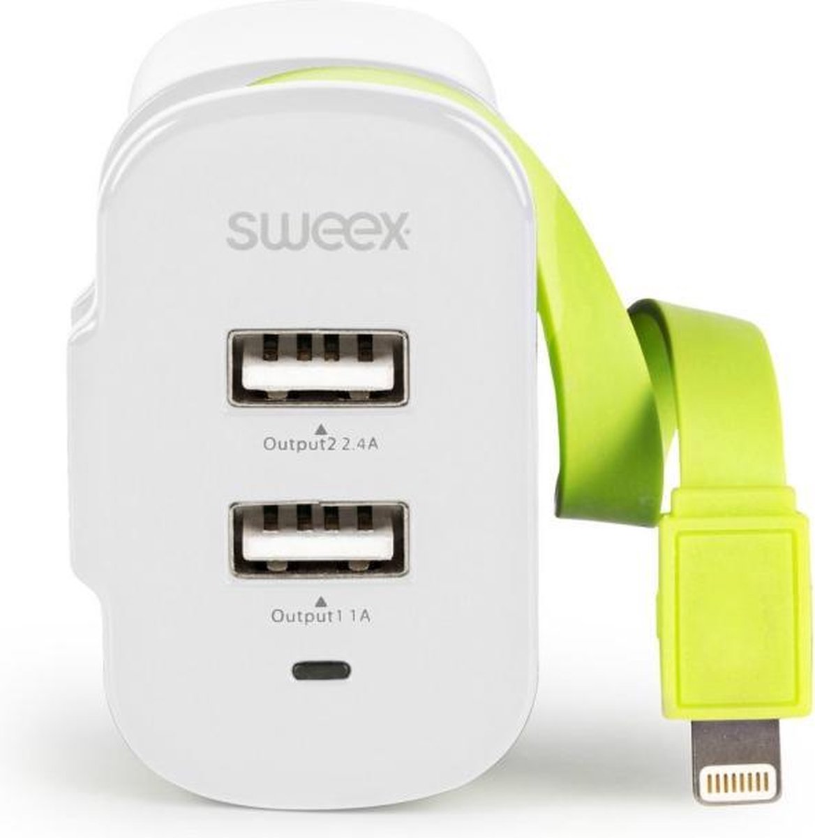 Sweex - Sweex CH-028WH Lader 3-uitgangen 3 A 2x Usb / Apple Lightning Wit/groen - 30 Dagen Niet Goed Geld Terug