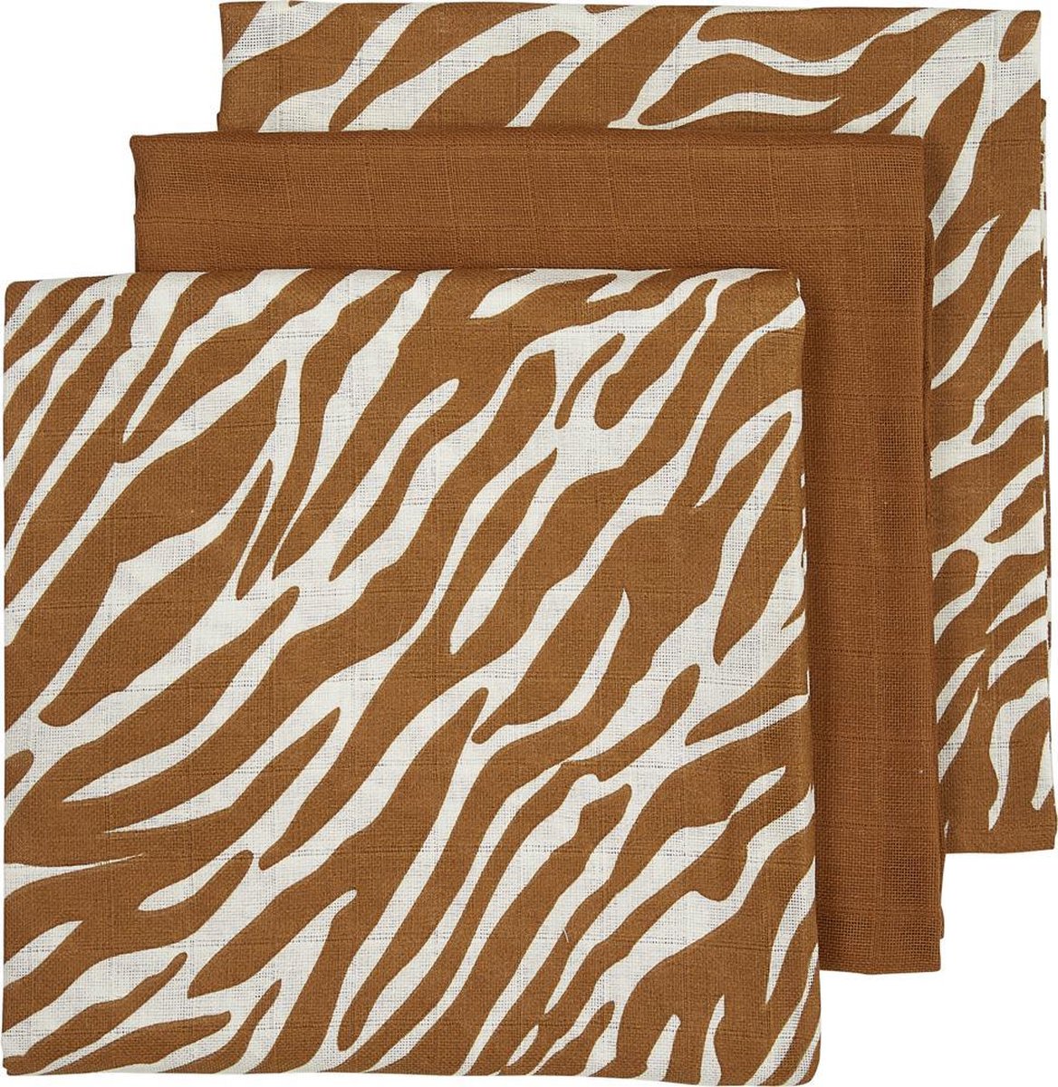 Meyco 3-pack hydrofiele luiers Zebra - 70x70 cm - camel