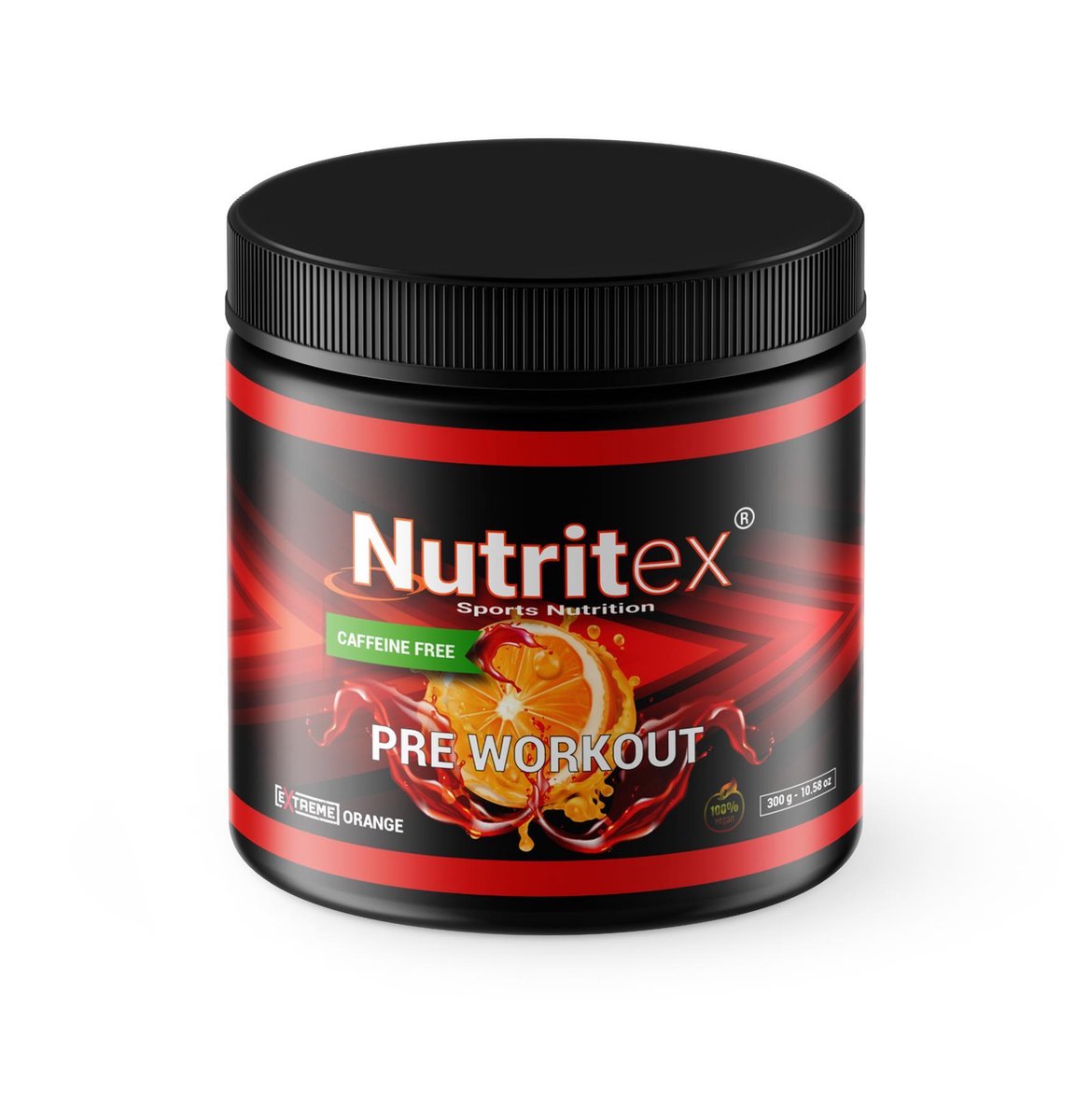 Nutritex© Premium Pre-Workout Caffeine Vrij - 100% Hulpstofvrij - Laag in Calorieën - 300 Gram - Orange