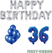 36 jaar Verjaardag Versiering Ballon Pakket Blauw & Zilver