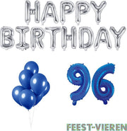 96 jaar Verjaardag Versiering Ballon Pakket Blauw & Zilver