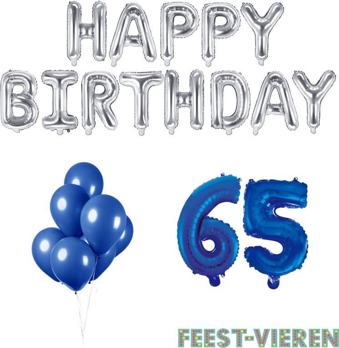 65 jaar Verjaardag Versiering Ballon Pakket Blauw & Zilver