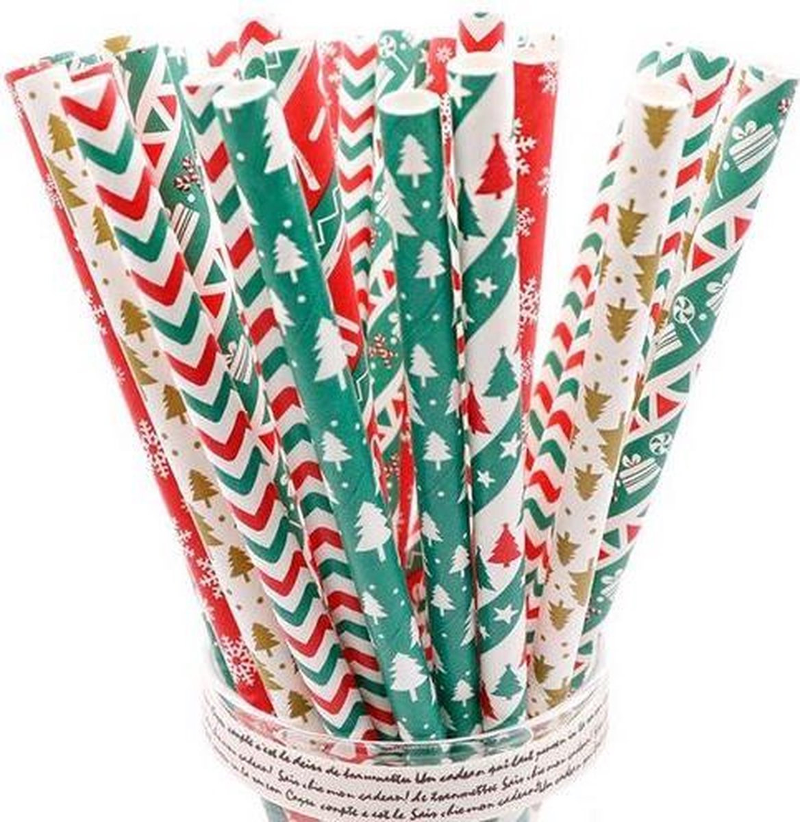 25 stuks papieren rietjes kerst motief
