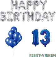 13 jaar Verjaardag Versiering Ballon Pakket Blauw & Zilver