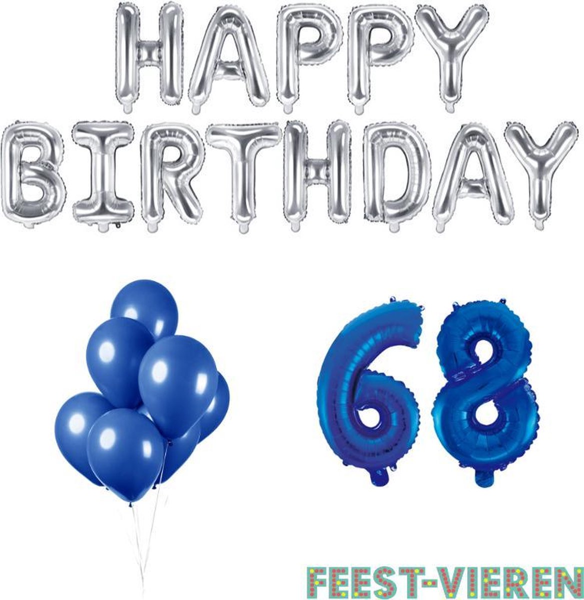 68 jaar Verjaardag Versiering Ballon Pakket Blauw & Zilver
