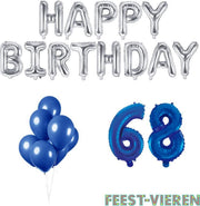 68 jaar Verjaardag Versiering Ballon Pakket Blauw & Zilver