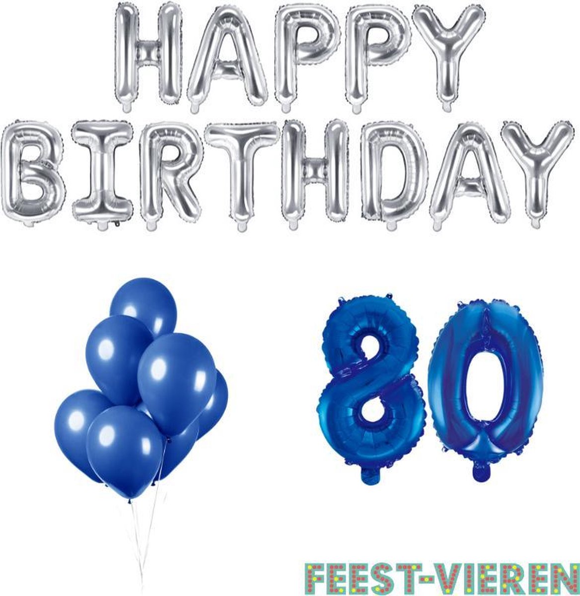 80 jaar Verjaardag Versiering Ballon Pakket Blauw & Zilver