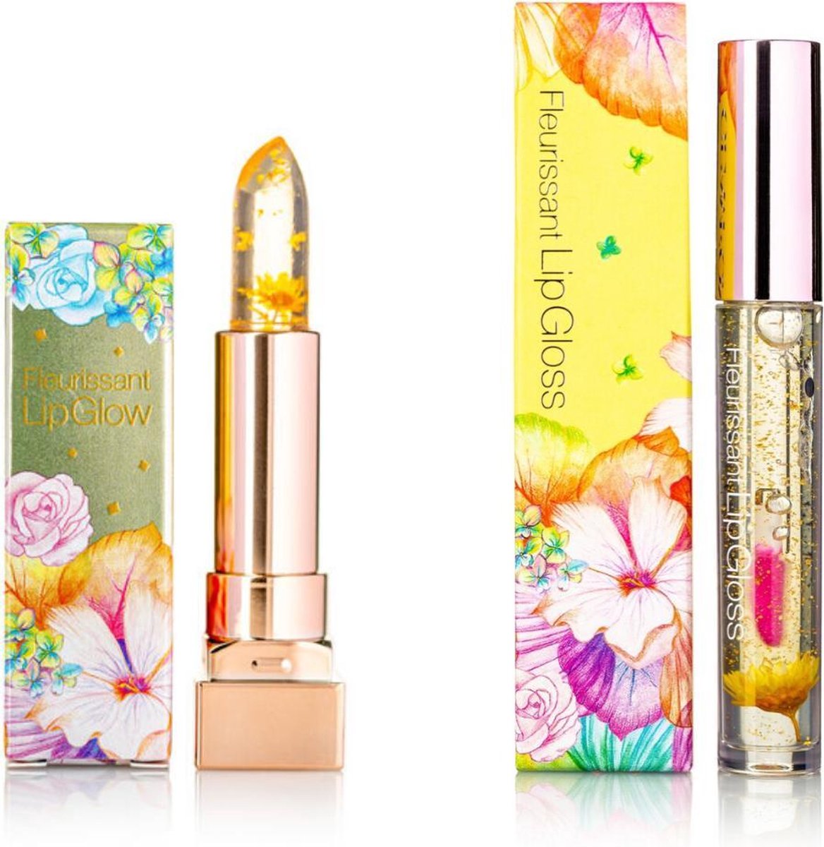 GLAMFOX Honey Flower Lipgloss + Lipstick 2 Stuks - 100% Echte Bloem - 24K Goudpoeder - Korean Skincare - Lip Plumper - Lip Plumping - Lipgloss Transparant - Lippenstift Langhoudend - Long Lasting -  Essence Make Up - Beauty - Make-up - Lip Makeup