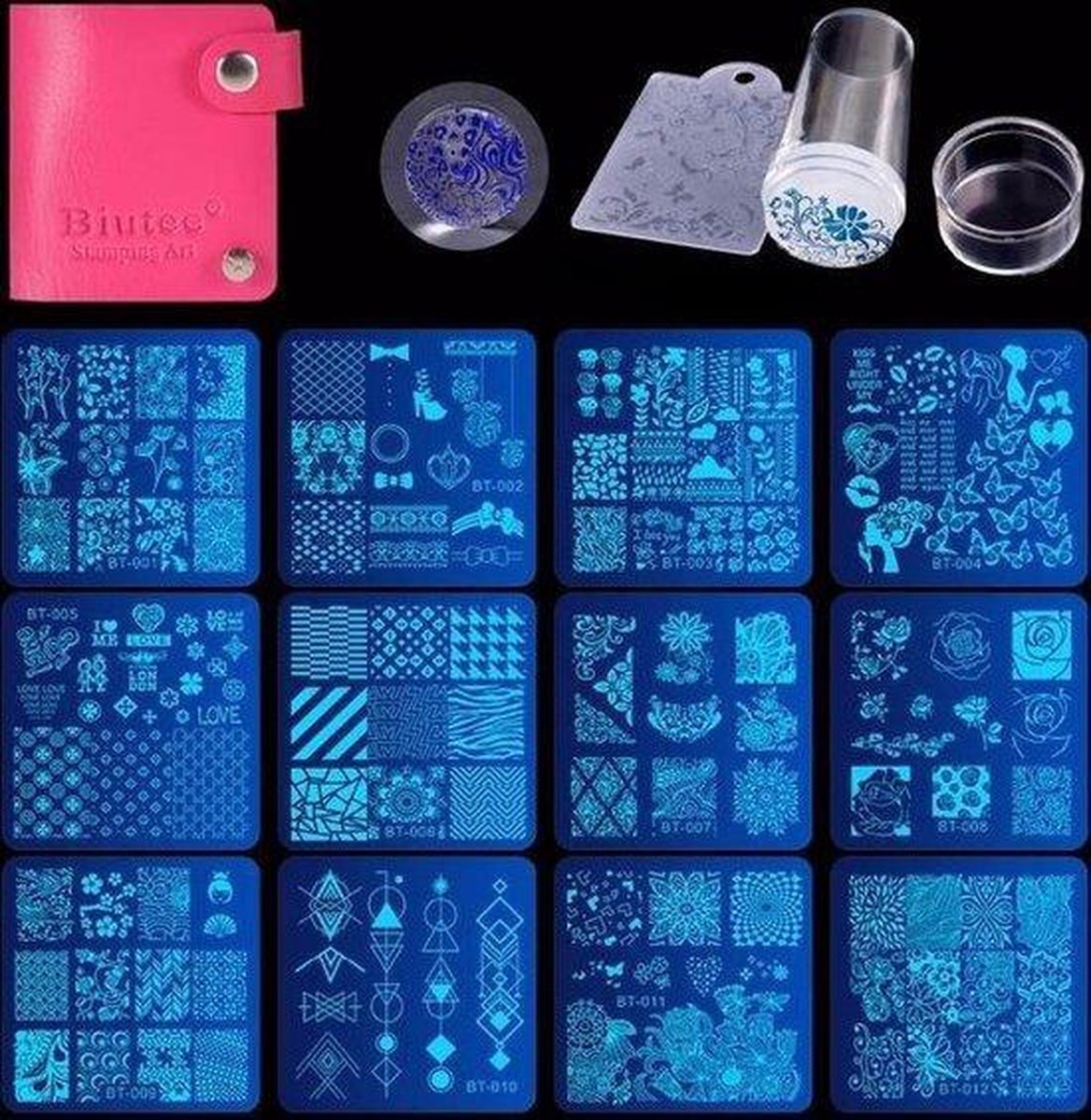 nail art stempel set 12 platen 1 Stamper 1 Schraper 1 opbergtas Stempelen plaat nagels stickers