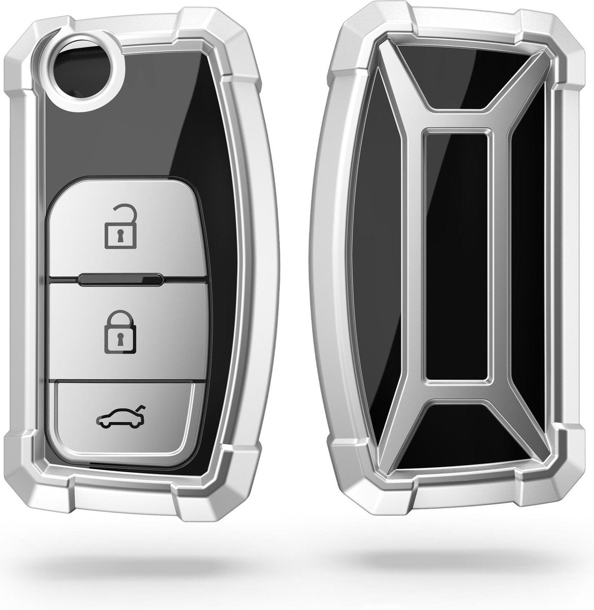 kwmobile autosleutelhoes voor Ford 3-knops inklapbare autosleutel - TPU beschermhoes - sleutelcover - Transformer Sleutel design - hoogglans zilver / zwart