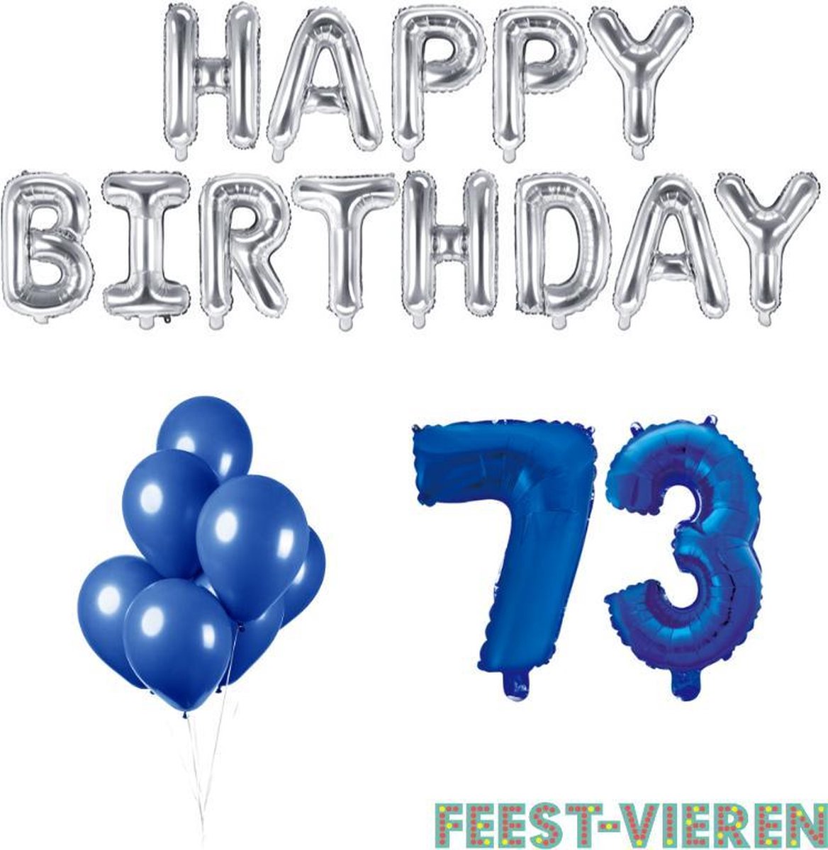 73 jaar Verjaardag Versiering Ballon Pakket Blauw & Zilver
