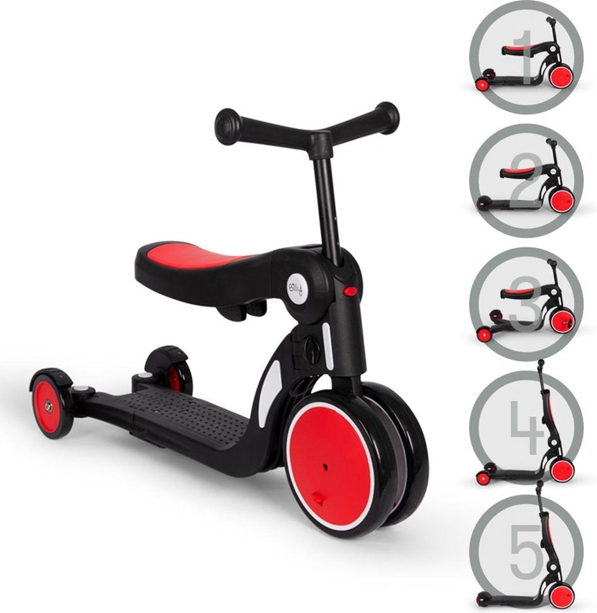 Billy 5-in-1 Scooter & Fiets Quince Rood