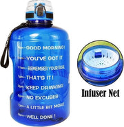 Drinkfles met Tekst - Waterbidon Buildlife 2.2 liter -  Waterfles Quifit - Drinkflessen Volwassenen - Waterfles met Fruit Filter - Motivatie Waterfles - Sportfles Blauw