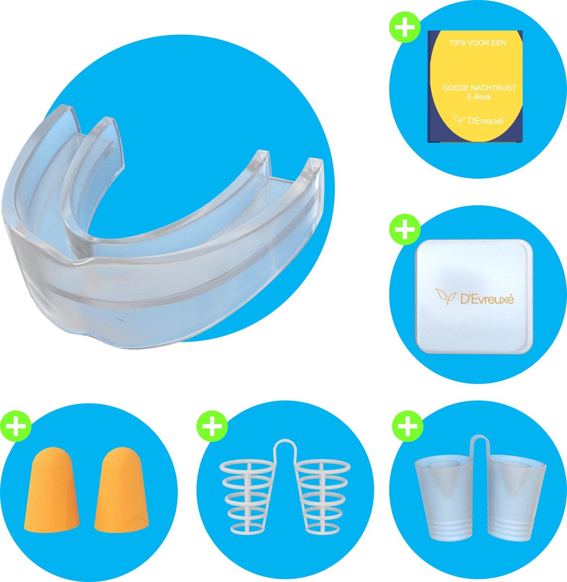 D’Evreuxé - VOORDEELPAKKET - Anti Snurk Set – Anti Snurk Producten – Inclusief 8x Neusspreider - Set Oordopjes - snurkbeugel- snurken anti - 4 oplossingen in 1 doos + gratis e-book erbij!