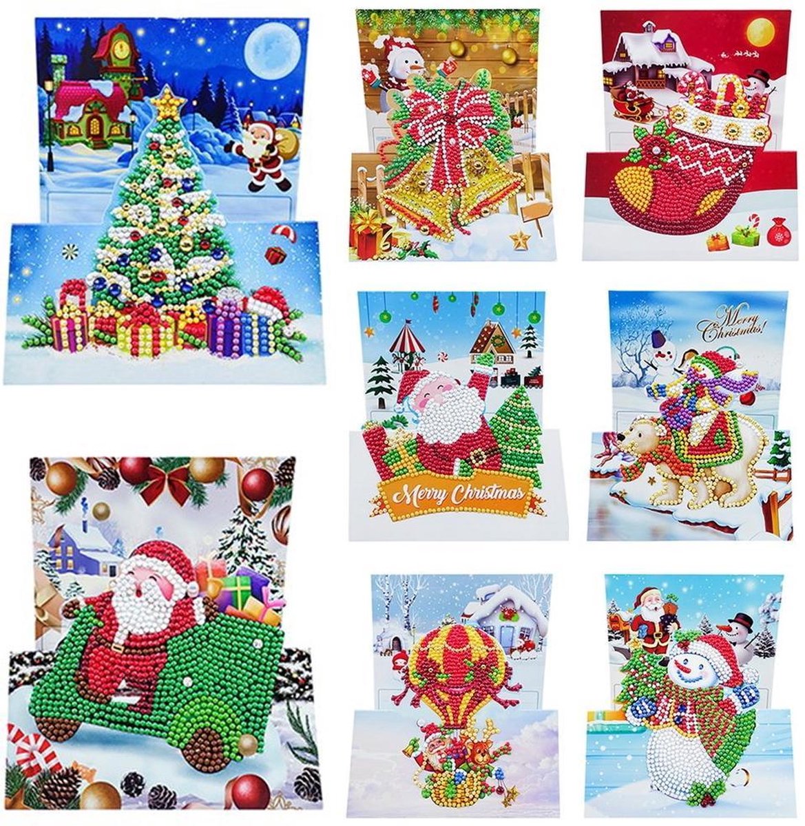 Diamond Painting "JobaStores®" 3D Kerstkaarten Set 02 (8 kaarten)