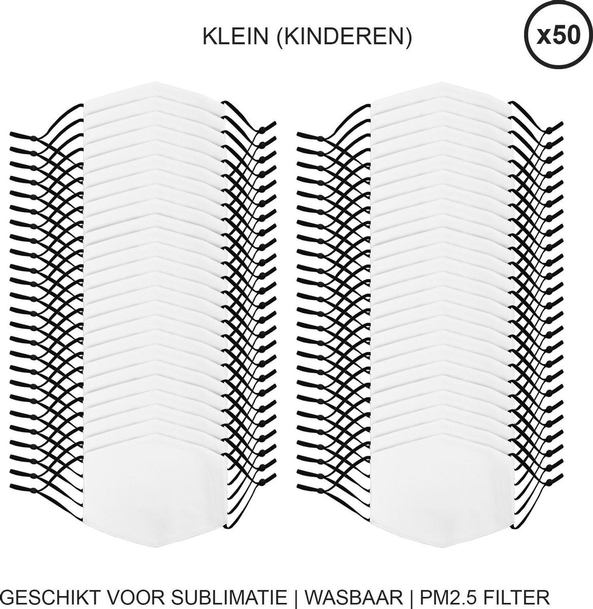 Sublimatie mondkapjes - Klein - Set van 50 - Bedrukbaar - Blanco - 12 x 10cm - handwasbaar – vijf laagse filter PM2.5 - verstelbaar - mondmasker herbruikbaar