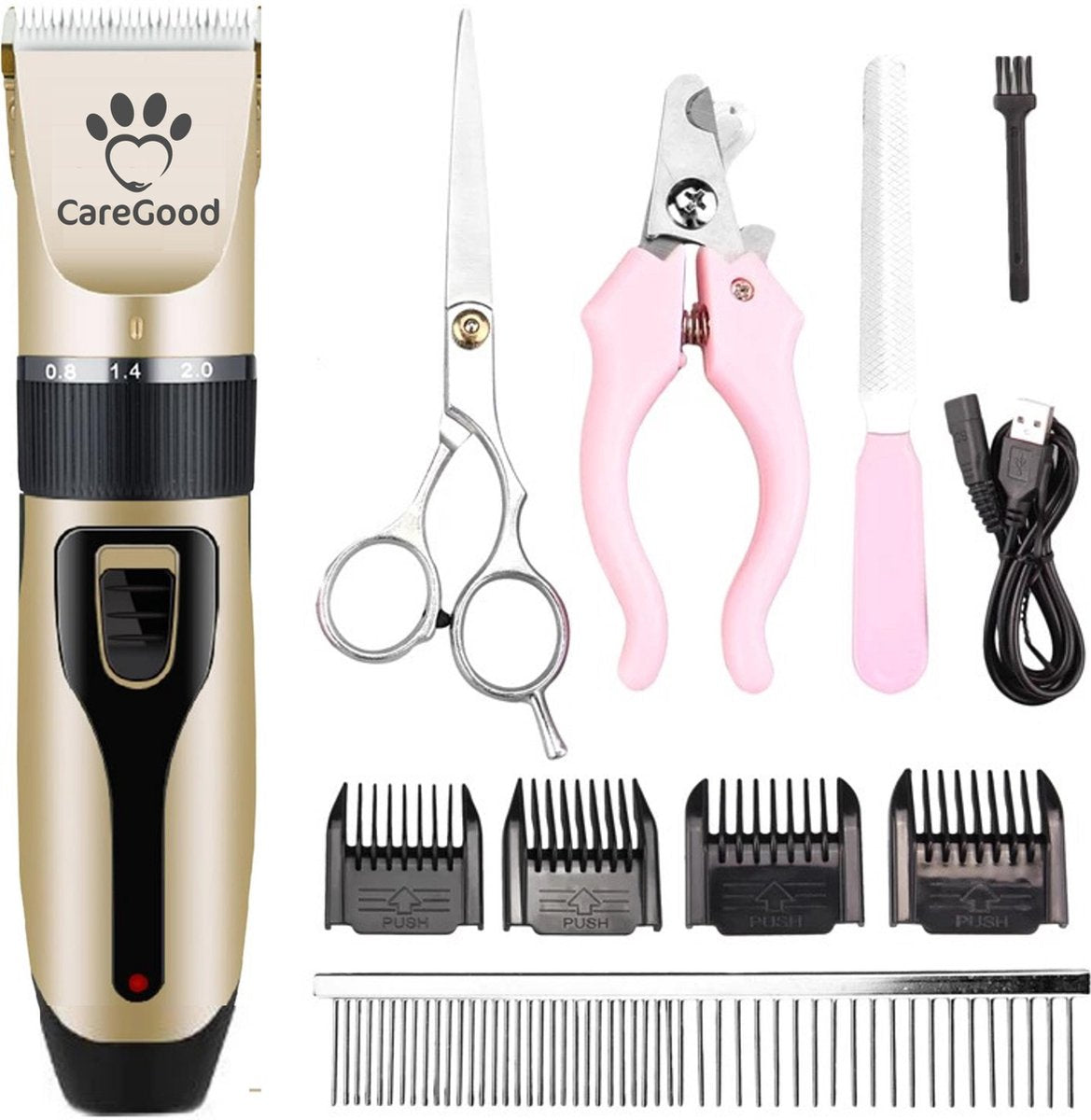 CareGood Professionele Dieren Tondeuse - Accu en 4 Opzetkammen - Scheerapparaat Honden en Katten