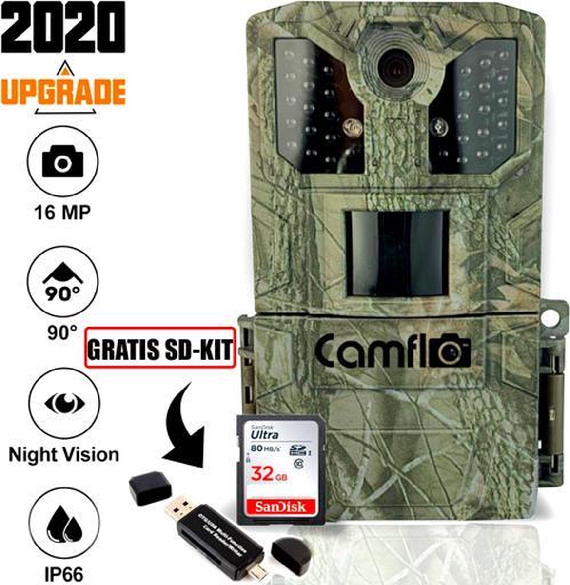 Wildcamera - Wildlife camera – Foto’s + Video’s - Jachtcamera – Observatiecamera – Nachtcamera - Nachtvisie – Beveiligingscamera - Outdoorcamera - Bewegingsdetectie - Waterdicht - GRATIS SD kaart 32GB en Kaartlezer