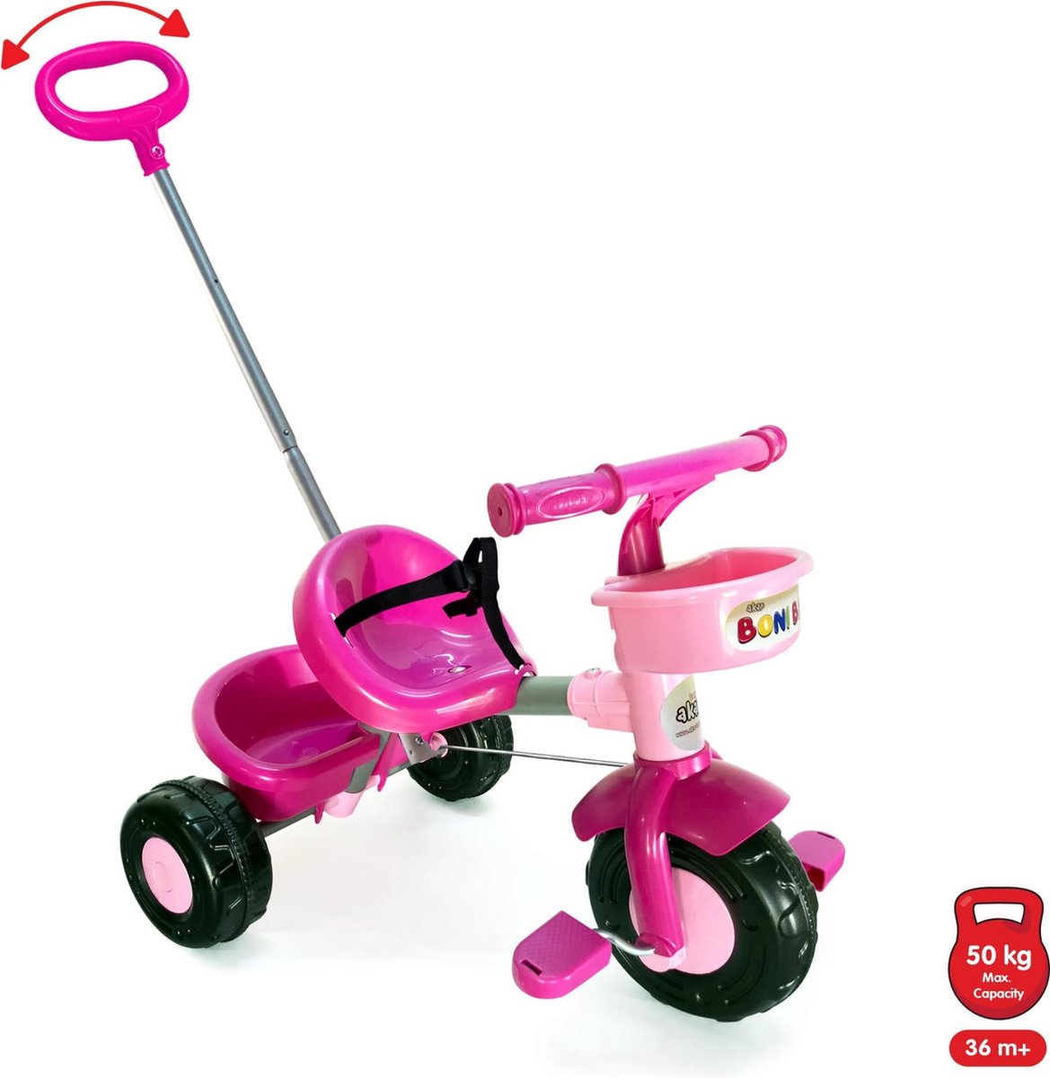 Akar Toys - Bonibike - 3 Wieler Met Duwstang / 3 Wieler / Driewieler Met Duwstang / Driewieler / Loopfiets - Roze
