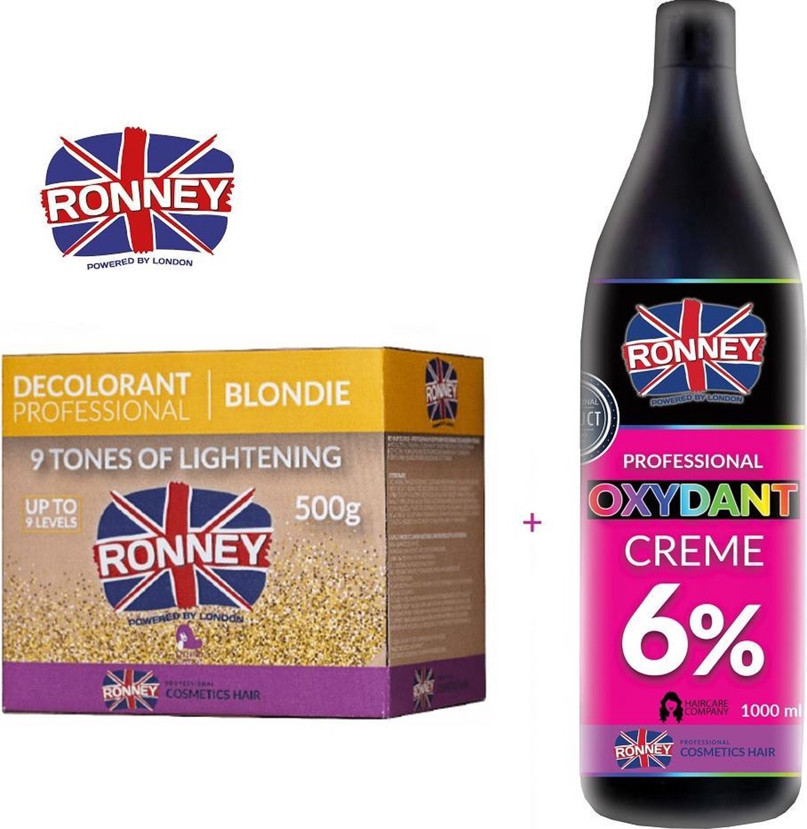 RONNEY Blondeer Pakket | Blondeerpoeder 500gram met 1000ml 6% Oxydant | Ontkleuren