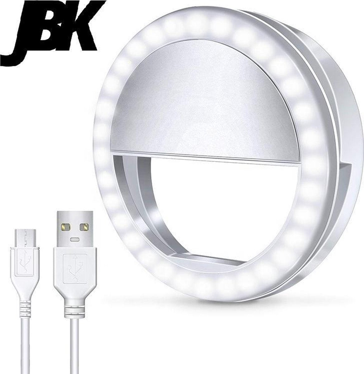 SELFIE RING LIGHT - JBK® - Oplaadbaar - Ringlight - Mobiel - Tablet - Laptop - Smartphone - IPHONE - IPAD - LEDLAMP met DRIE heldere standen. Gebruik voor TEAMS - ZOOM - VIDEOBELLEN - VLOG - SELFIE en veel meer. USB oplaadbaar.