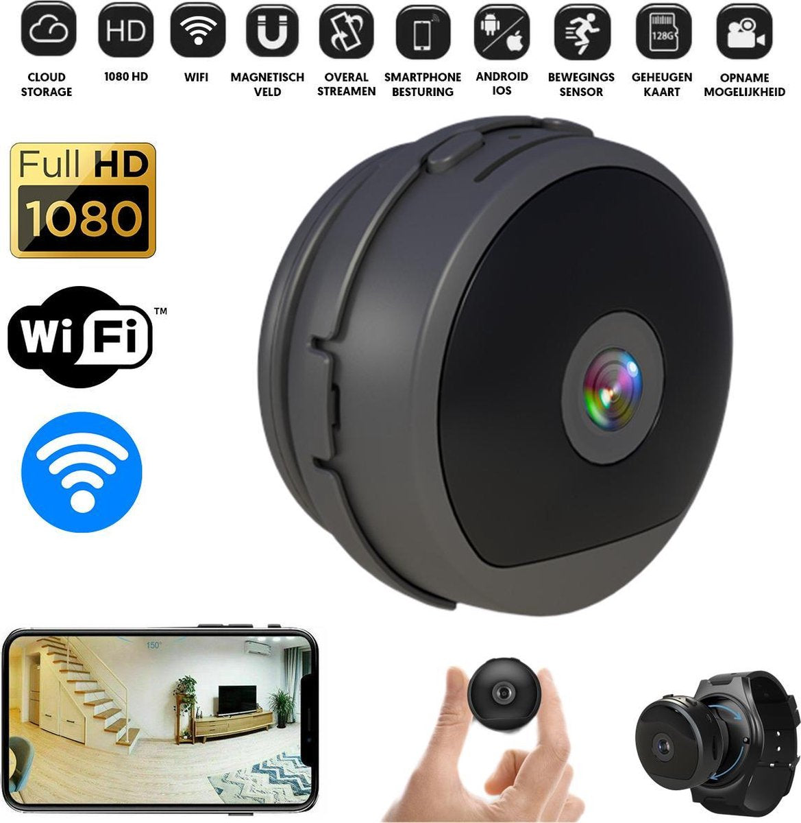 PIXMY - Spy Camera - Verborgen Camera - Mini Camera - 1080p Full HD 440mAh WiFi - Incl. 128 GB SD