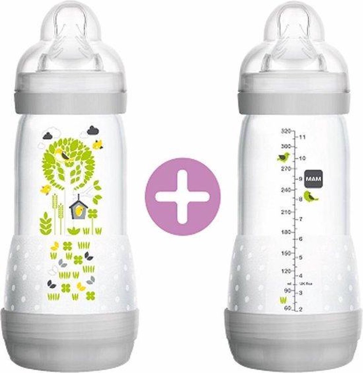 MAM 2x 260ml ANTI-COLIC ZUIGFLES speen vanaf 0 jaar Grijs