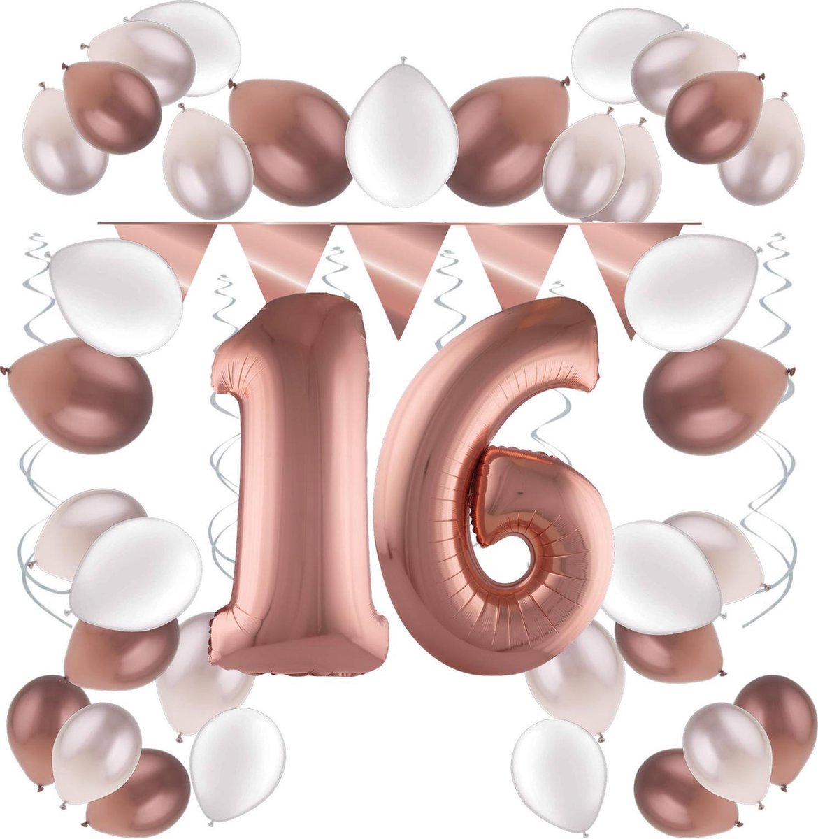 e-Carnavalskleding.nl Feestversiering pakket rosé 16 jaar | Versiering 16e verjaardag | 16 jaar feestversiering pakket rosé compleet | Leuk pakket rosé met feestartikelen voor de 16e verjaardag Medium