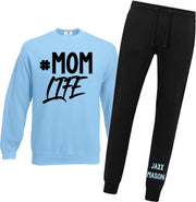 Joggingpak dames-#momlife met kindernaam-namen-blauw-zwart-Maat Xl