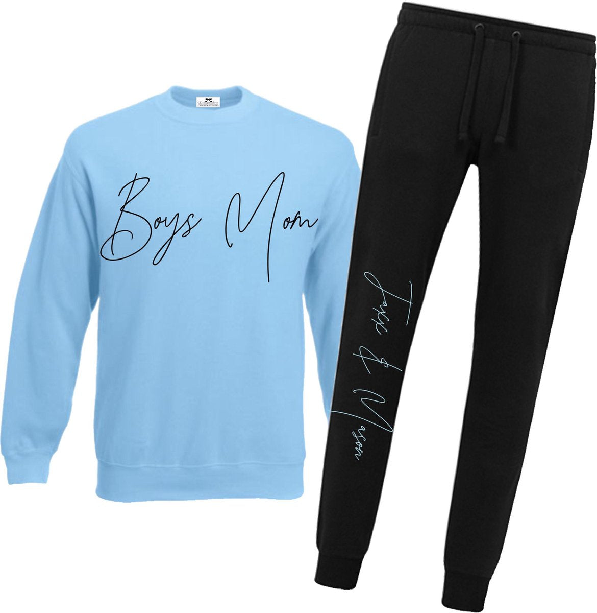 Joggingpak dames blauw-Boy's mom met namen-lichtblauw-zwart-Maat Xl