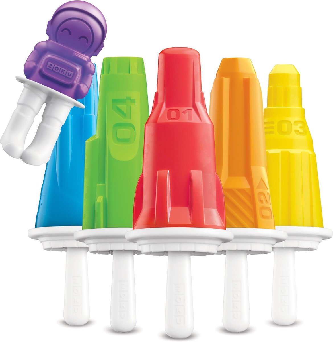 Zoku - IJsjesmaker - IJslollie maker - IJsvormpjes - Maak Je Eigen IJsjes - Space Pops - Ruimtevaart - Set van 6 stuks