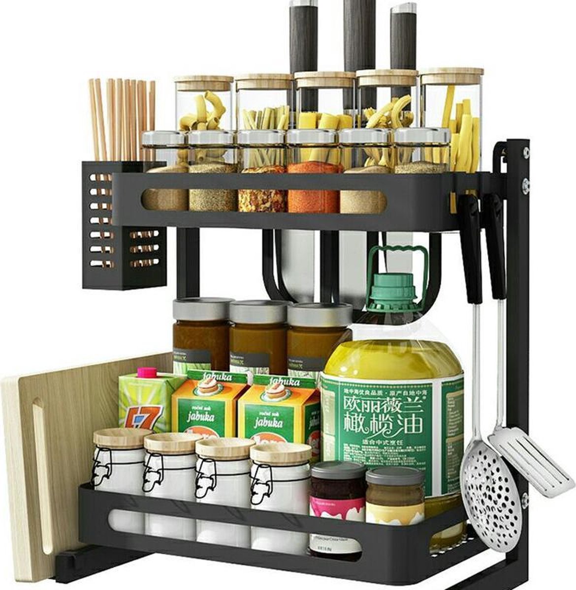 TDR - Multifunctioneel Staande Keukenrek of multifunctioneel organiser - 2 laags - Zwart