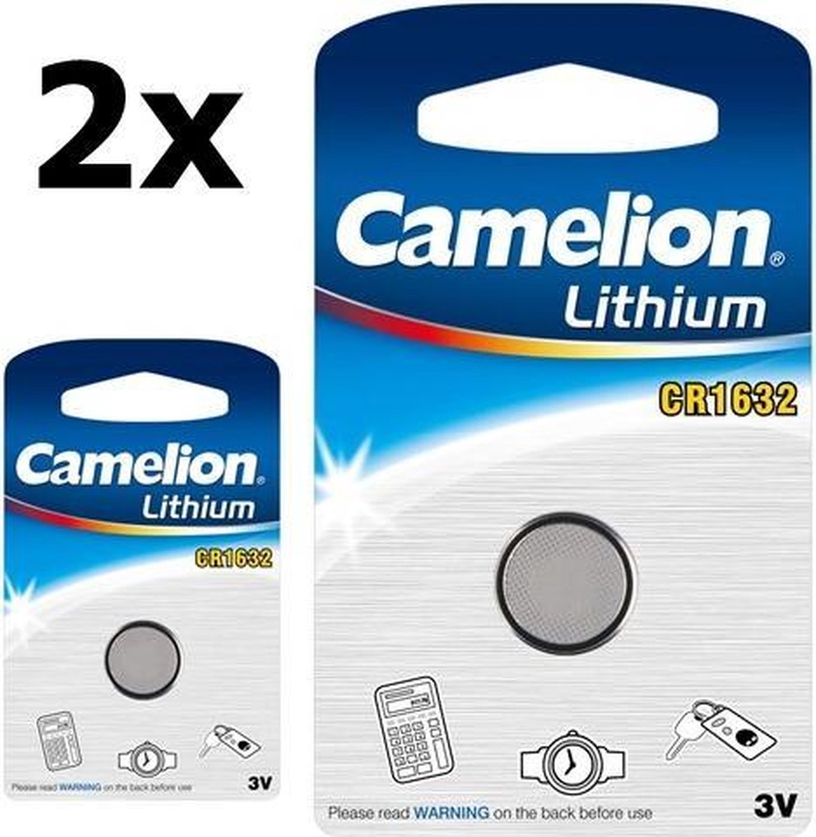 2 Stuks - Camelion CR1632 125mAh 3V Lithium Knoopcel Batterij
