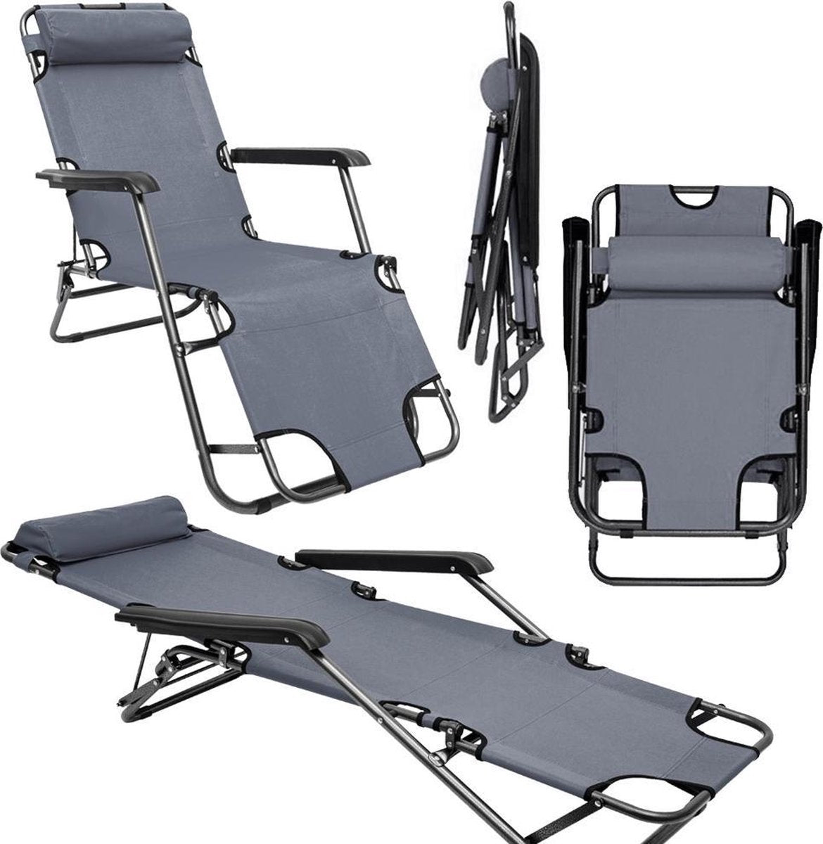 Campingstoel ligstoel ama-yu-85 grijs 153x60 cm