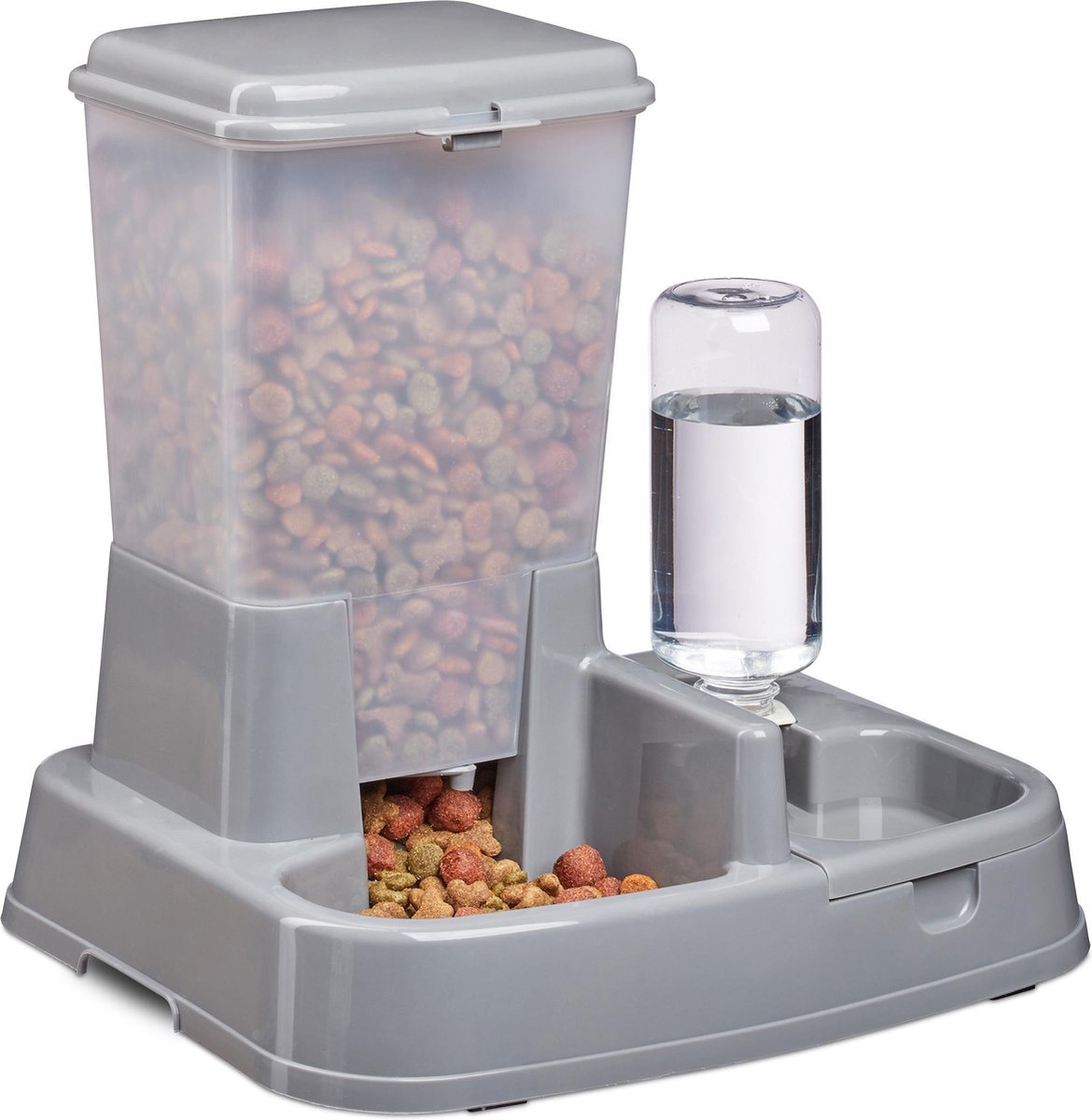 relaxdays Voer-en drinkbak 2 in 1- honden   katten - voederdispenser - eetbak - waterbak donkergrijs
