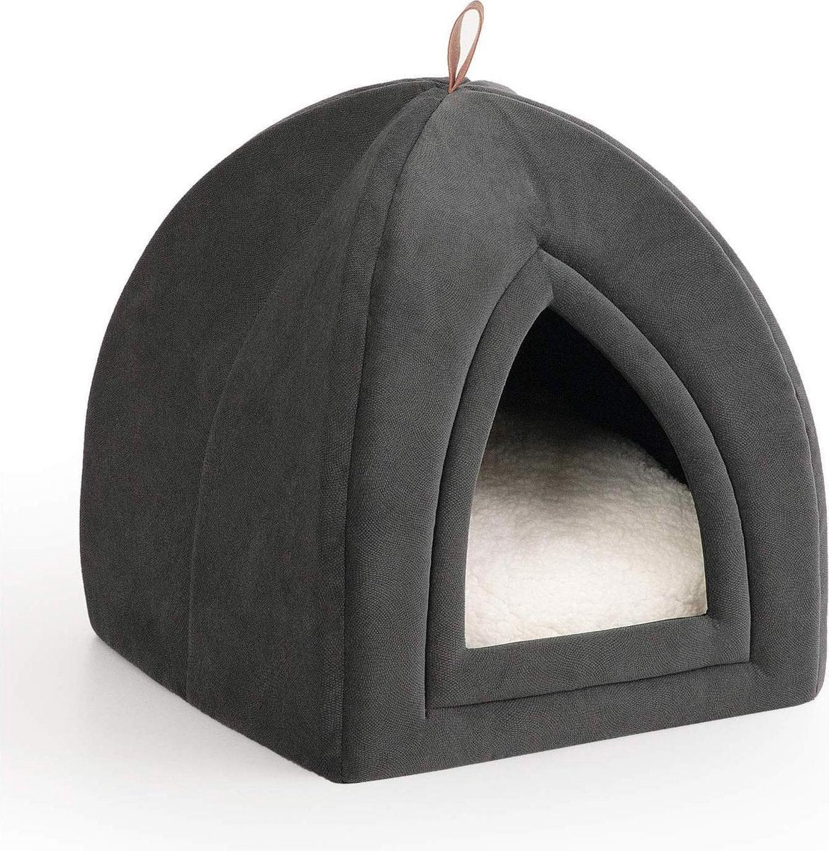 Kattenmand met slaapplek tent 35cm (L) x 35cm (B) x 38cm (H) donkergrijs | Kattenmand met bed | Ook geschikt voor andere kleine / middelgrote dieren | Schuimrubber en microvezel | Katten slaapplek | Zacht en comfortabel