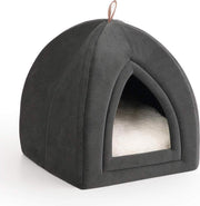 Kattenmand met slaapplek tent 35cm (L) x 35cm (B) x 38cm (H) donkergrijs | Kattenmand met bed | Ook geschikt voor andere kleine / middelgrote dieren | Schuimrubber en microvezel | Katten slaapplek | Zacht en comfortabel