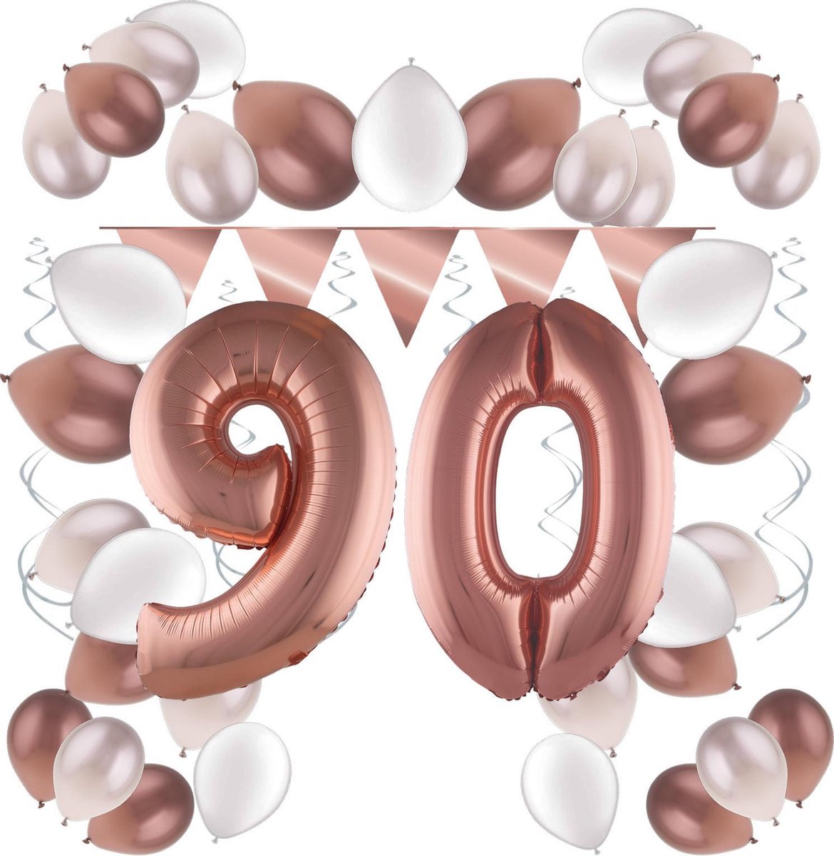 e-Carnavalskleding.nl Feestversiering pakket rosé 90 jaar | Versiering 90e verjaardag | 90 jaar feestversiering pakket rosé compleet | Leuk pakket rosé met feestartikelen voor de 90e verjaardag Medium