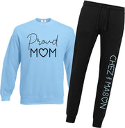 Joggingpak dames blauw-proud mom met naam-namen-lichtblauw-zwart-Maat Xl