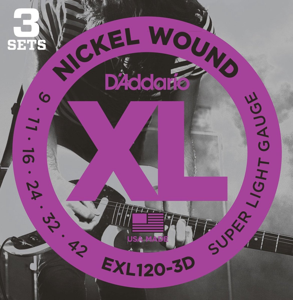 E-Git.snaren EXL120-3D 09-42 nikkel omwonden 3er Set